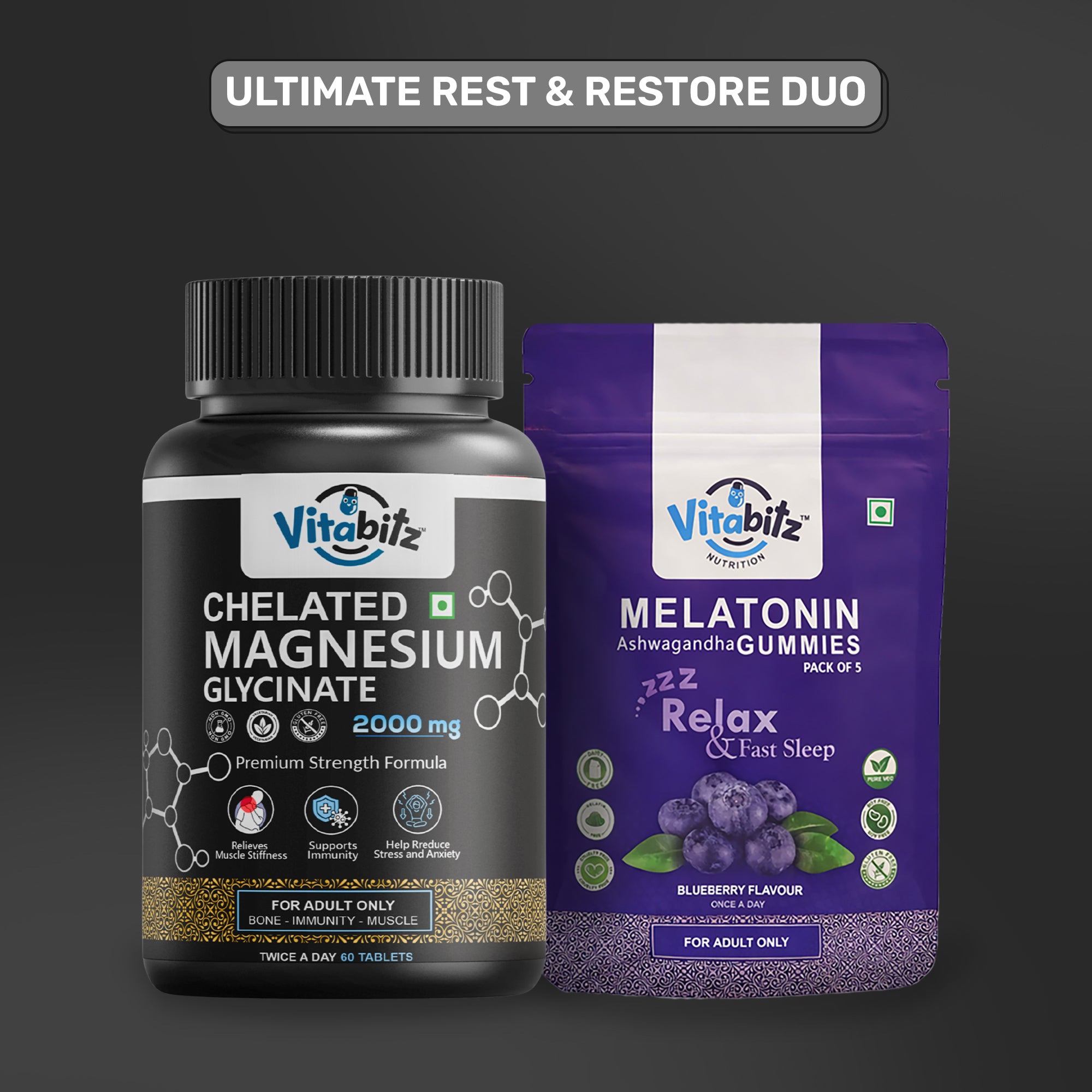 Chelated Magnesium Glycinate + 5 Melatonin Gummies