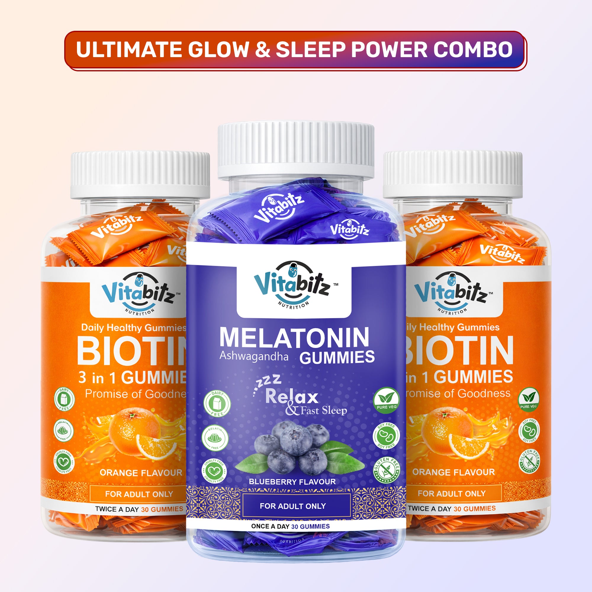 Glow + Sleep Combo (2 Biotin + 1 Melatonin)